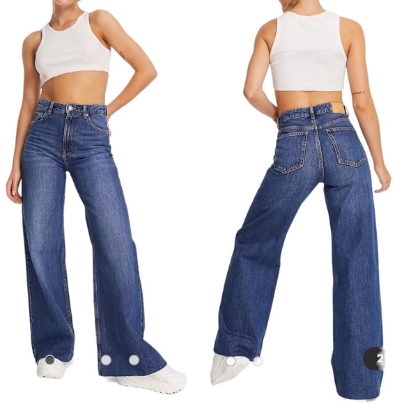 Bershka Denim - Bershka wide leg slouchy Dad jeans in mid blue Size 4